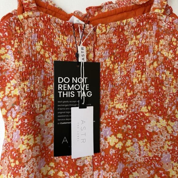 ASTR The Label NWT Elsie Orange Floral Smocked Midi Dress M Cottagecore Milkmaid - Picture 8 of 14